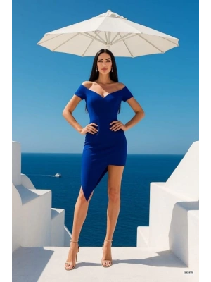 Kadın Dekolte Detay adonna Yaka Asimetrik Kesim Kruvaze Elbise