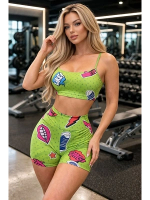 Kadın Dijital Baslıkılı Büstiyer Ve şort Ikili por Takım