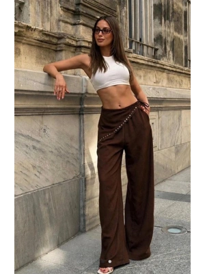 Kadın Droplu Fermuarlı Aerobin Kumaş Maxi Boy Oversize Pantolon