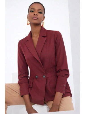 Kadın Düğme Ve Plise Detay Arkası Lastikli Ceket