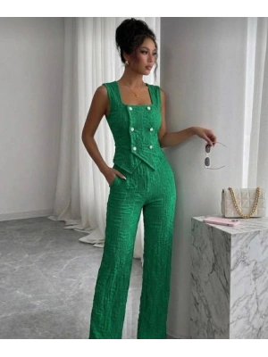 Kadın Düğmeli Bürümcük Kumaş Takım