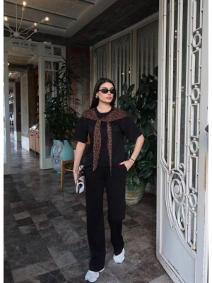 Kadın Leopar Detay Bağlamalı Takım