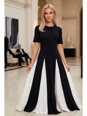 Kadın Eteği Parçalı Kısa Kol axi Elbise