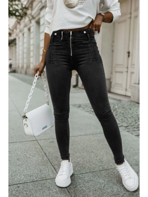 Kadın Fermuar Detay Yüksek Kemerli Kot Pantolon