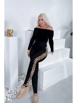 Kadın Full Likralı Mikro Dalgıç Kumaş Leopar Desenli Yüksek Bel Tayt