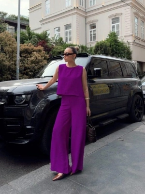 Kadın Geniş Paça Pantolon Ve Bluzlu Aerobin Kumaş Ikili Takım