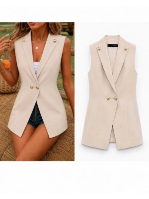 Kadın Gold Düğmeli Blazer Yaka Ceket