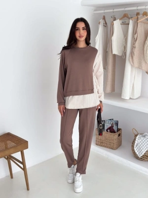 Kadın Gömlek Detay çizgili Yandan Bağlamalı Ikili Takım