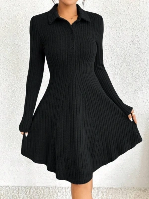 Kadın Gömlek Yaka Asimetril Kesim Etek Detay Kaşkorse Elbise