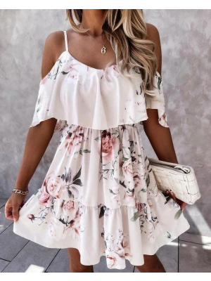 Kadın Gül Desenli Mikro Kumaş Mini Elbise