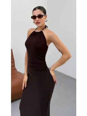 Kadın Halter Yaka ırt Dekolteli andy Kumaş axi Boy Elbise