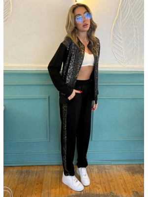 Kadın İki İplik Kumaş Yılan Desenli Fermuarlı İkili Takım