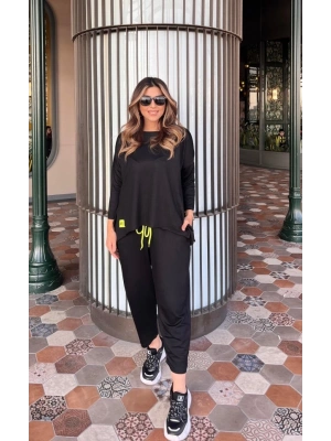 Kadın Iki Iplik Viskon Pamuk Kumaş Arma Detaylı Ikili Takım