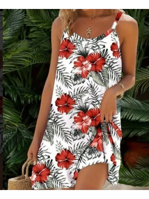 Kadın Ip Askılı çiçek Desenli Süprem Elbise