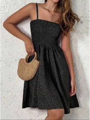 Kadın Ip Askılı Gipeli Desenli Kısa Süprem Elbise