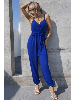 Kadın Ip Askılı Kruvaze Yakalı Belden Kuşaklı Uzun Sandy Tulum