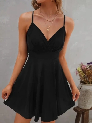 Kadın Ip Askılı Kruvaze Yakalı Kiloş Ithal Krep Elbise