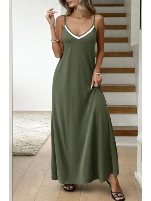 Kadın Ip Askılı V şerit Yakalı Uzun Viskon Elbise