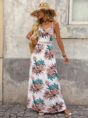 Kadın Ip Askılı V Yakalı Beli Dantelli Uzun Süprem Elbise