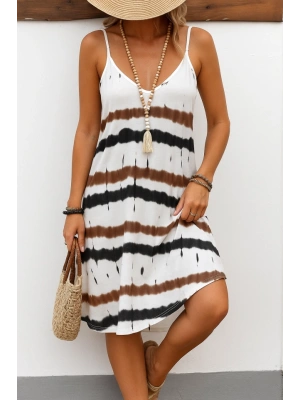 Kadın Ip Askılı V Yakalı Karışık Renkli Süprem Elbise