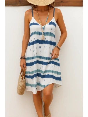 Kadın Ip Askılı V Yakalı Karışık Renkli Süprem Elbise