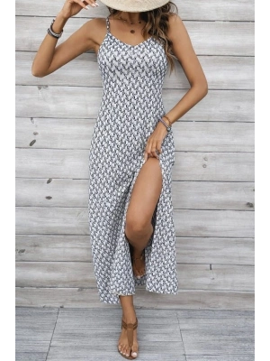 Kadın Ip Askılı V Yakalı Yırtmaçlı Uzun Süprem Elbise