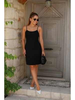 Kadın Ip Askılı Yuvarlak Yaka Kaşkorse Elbise