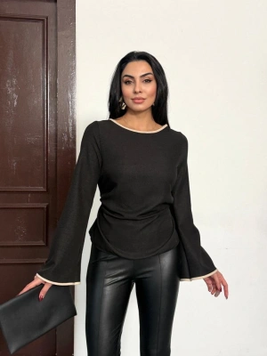 Kadın İspanyol Kol Arkası Bağcık Ip Detay Keten Bluz