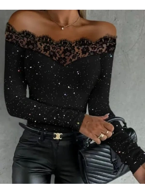 Kadın Kadife imli Kumaş Dantel Detaylı Bluz