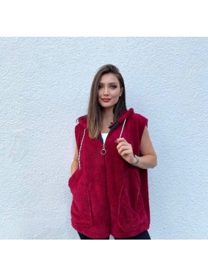 Kadın Kapüşon Ve Fermuar Detay Welsoft Kolsuz Yelek