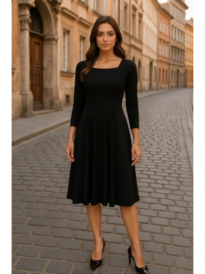 Kadın Kare Yaka Truvakar  Kol Fırsat ürün Midi Boy Elbise