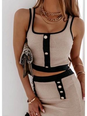 Kadın Kaşkorse Kumaş Düğme Detaylı Takım