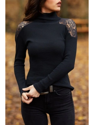 Kadın Kaşkorse Kumaş Tül Detaylı Uzun Kollu Bluz