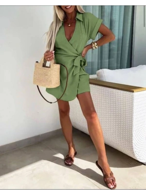 Kadın Keten Kumaş Gizli Fermuar Ve Belde Kuşak Detaylı Tulum