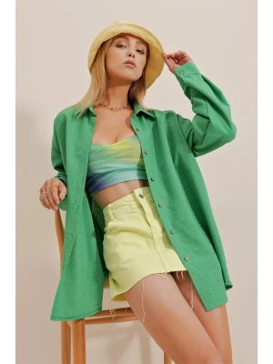 Kadın Keten Kumaş Oversize Gömlek