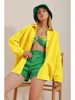 Kadın Keten Kumaş Oversize Gömlek