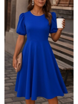 Kadın Kısa Balon Kollu Bisiklet Yaka Geniş Kesim Janjan Krep Elbise