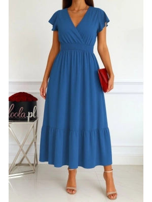 Kadın Kısa Kelebek Kollu Kruvaze Yakalı Beli Lastikli Aerobin Elbise