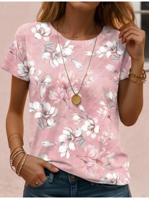 Kadın Kısa Kollu Bisiklet Yaka çiçek Desenli Viskon Bluz