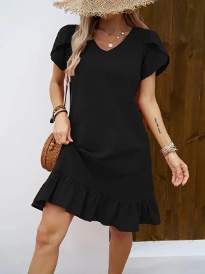 Kadın Kısa Kollu Bisiklet Yaka Fırfırlı Aerobin Elbise