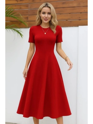 Kadın Kısa Kollu Bisiklet Yaka Maksi Boy Ithal Krep Elbise
