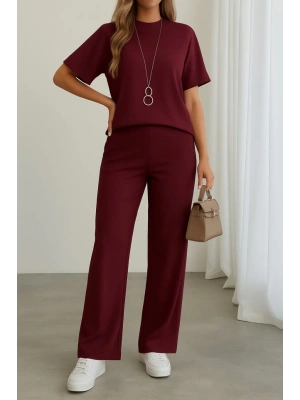 Kadın Kısa Kollu Bisiklet Yaka Omuzdan Düğmeli Viskon Iki Iplik Kısa Bluz Ve Pantolon Ikili Takım