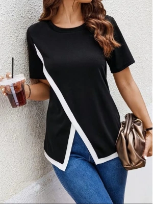 Kadın Kısa Kollu Bisiklet Yaka Viskon Bluz