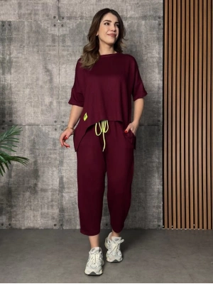 Kadın Kısa Kollu Bisiklet Yaka Viskon Iki Iplik Bluz Ve Pantolon Ikili Takım