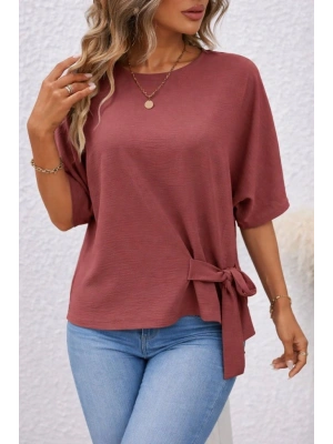 Kadın Kısa Kollu Bisiklet Yaka Yandan Bağcıklı Aerobin Bluz