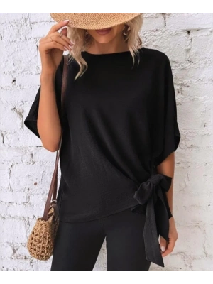 Kadın Kısa Kollu Bisiklet Yaka Yandan Bağlamalı Aerobin Bluz