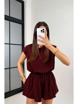 Kadın Kısa Kollu Hafif ırt Dekolteli odal şort Tulum