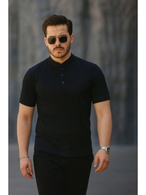 Kadın Kısa Kollu Hakim Yaka önü Düğmeli Viskon Tişört