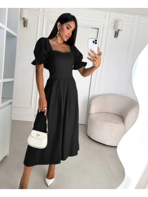 Kadın Kısa Kollu Kare Yaka idi Boy Trikoton Kumaş Elbise