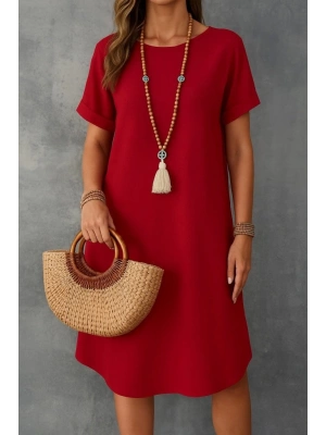 Kadın Kısa Kollu Kayık Yaka Bürümcük Elbise
